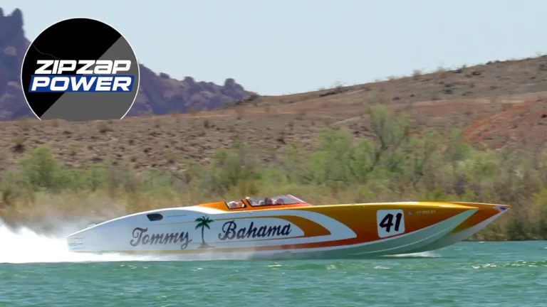 Super Cat Fest Speed Edition- Powerboat Skimming the surface at Lake Havasu.